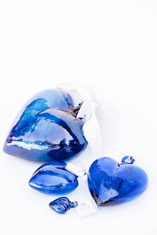 Blown Glass Heart - Cobalt Blue - Mini Recycled Glass Heart