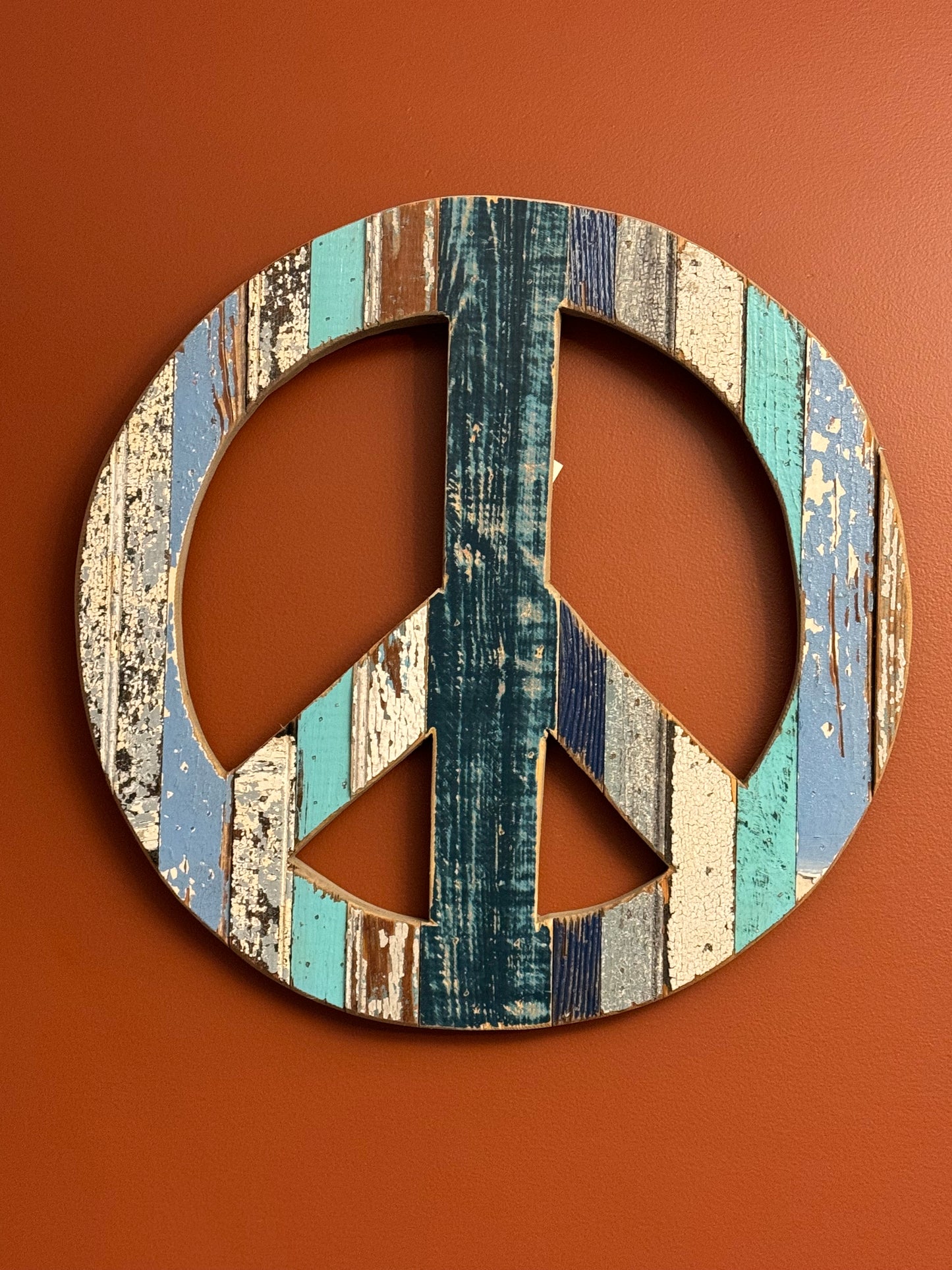 19” Reclaimed Wood Peace Sign - Blues