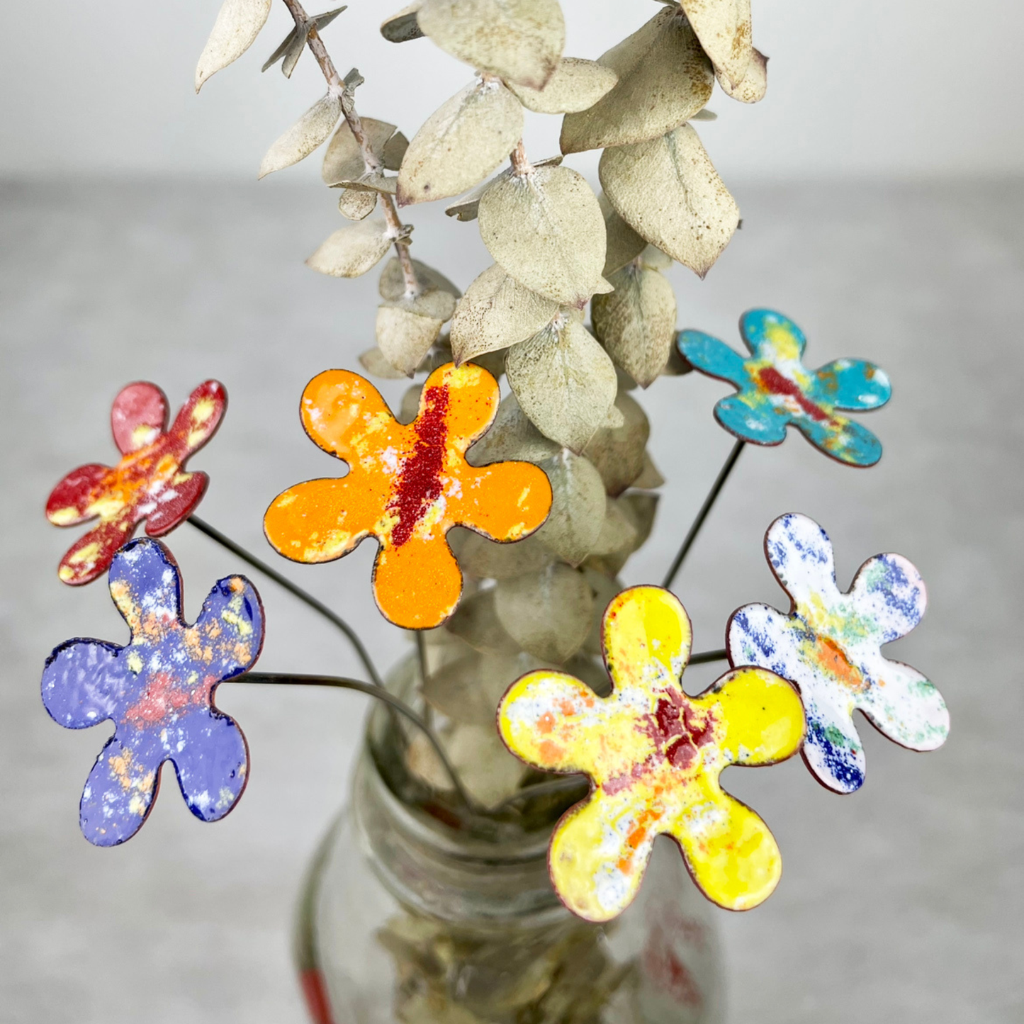 Small Copper Enamel Flower Plant Decor