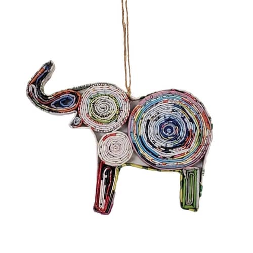 Paper Elephant Ornament made from Recycled Magazines.
