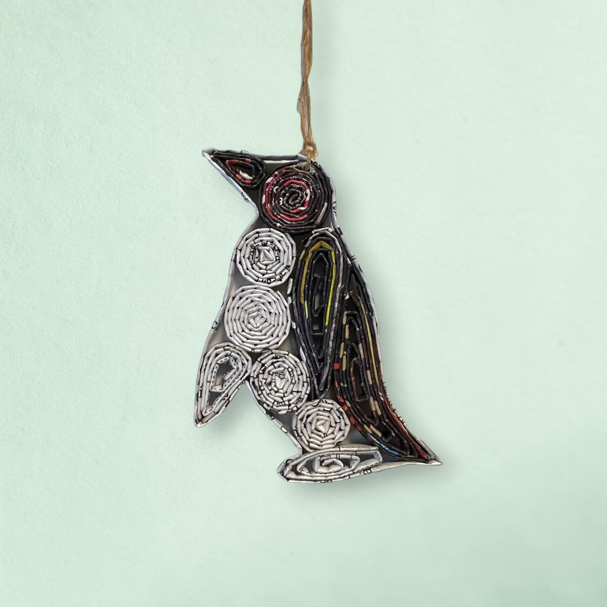 Waddles the Penguin • Recycled Magazine Paper Christmas Ornament
