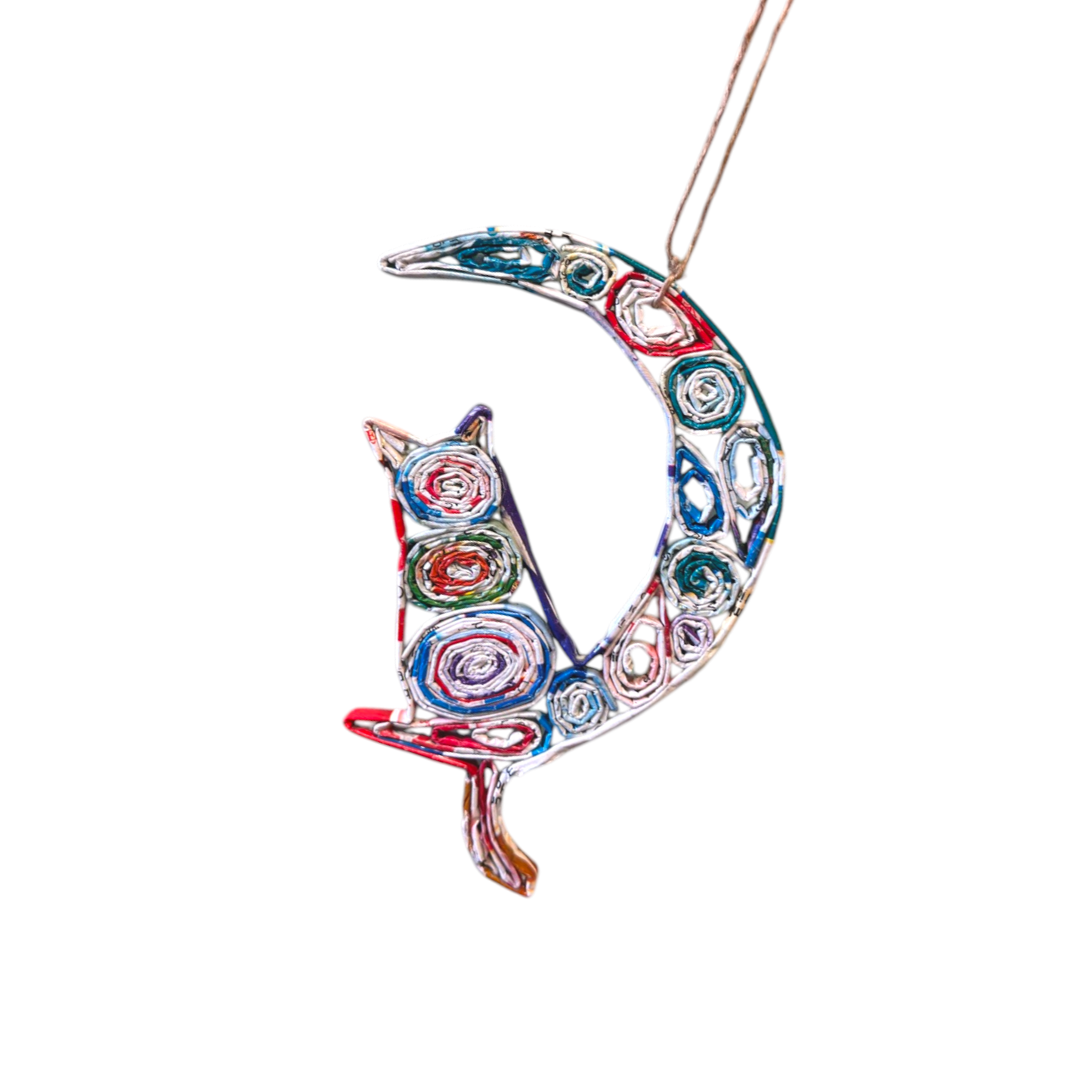Cat in Moon Ornament - Recycled Paper .• unique ornaments • unique gifts