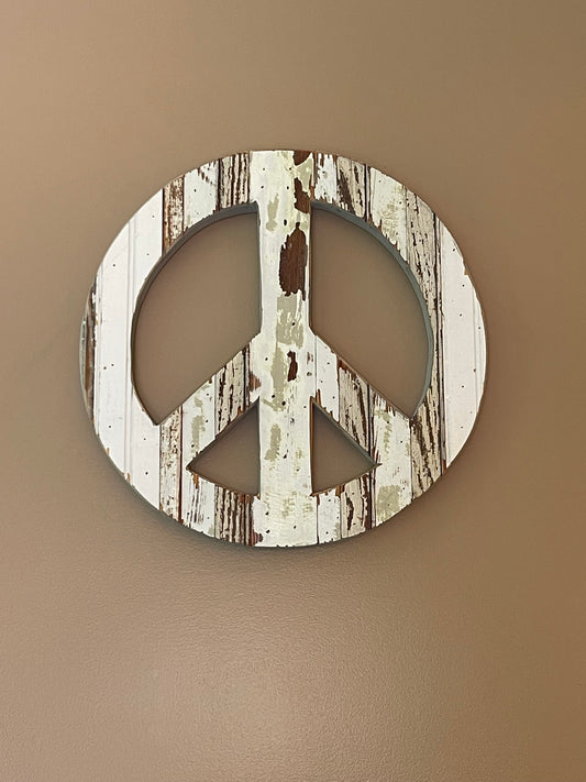 19” Reclaimed Wood Peace Sign - White