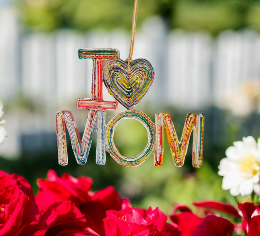 I Love Mom Ornament • Repurposed Magazine Ornament