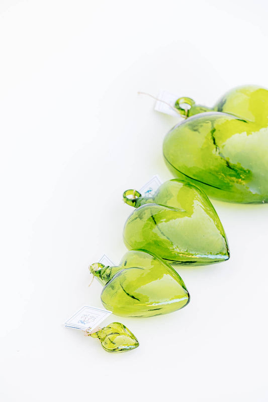 Blown Glass Heart - Green - Small Recycled Glass Heart