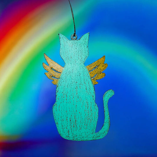 Purr-ever in My Heart – Recycled Metal Cat Angel Ornament