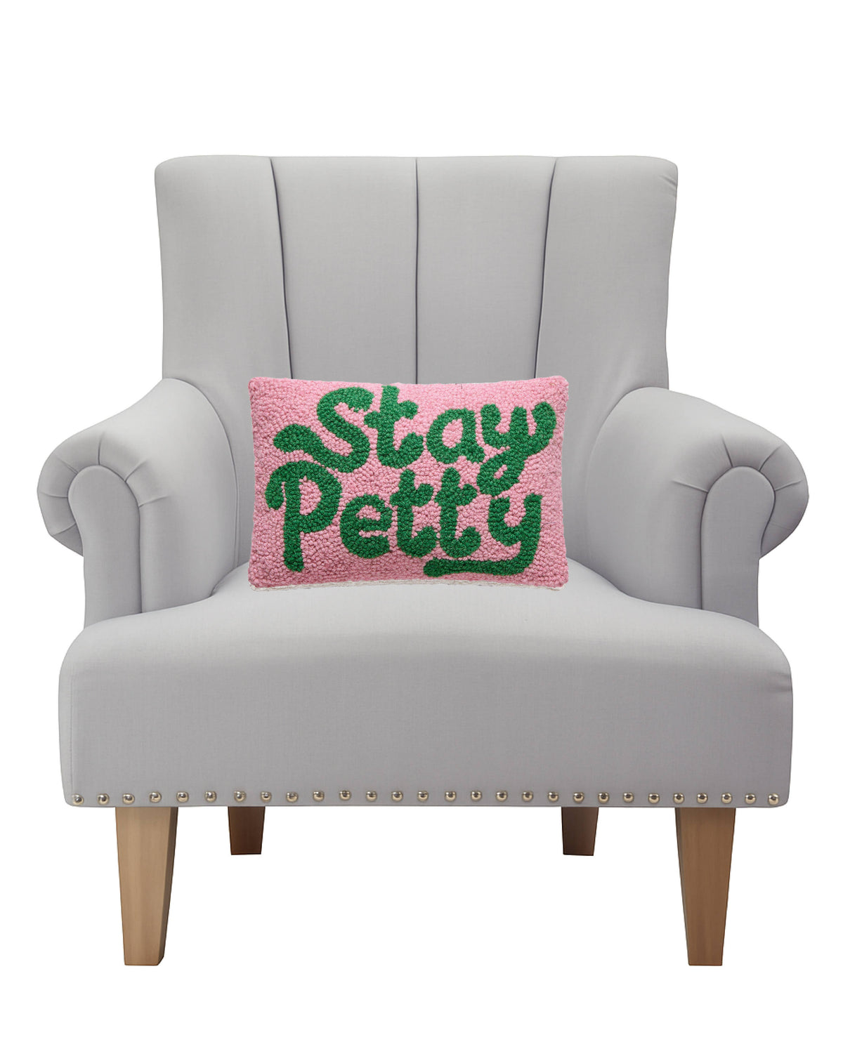 Stay Petty – Retro Pink & Green Hooked Wool Throw Pillow