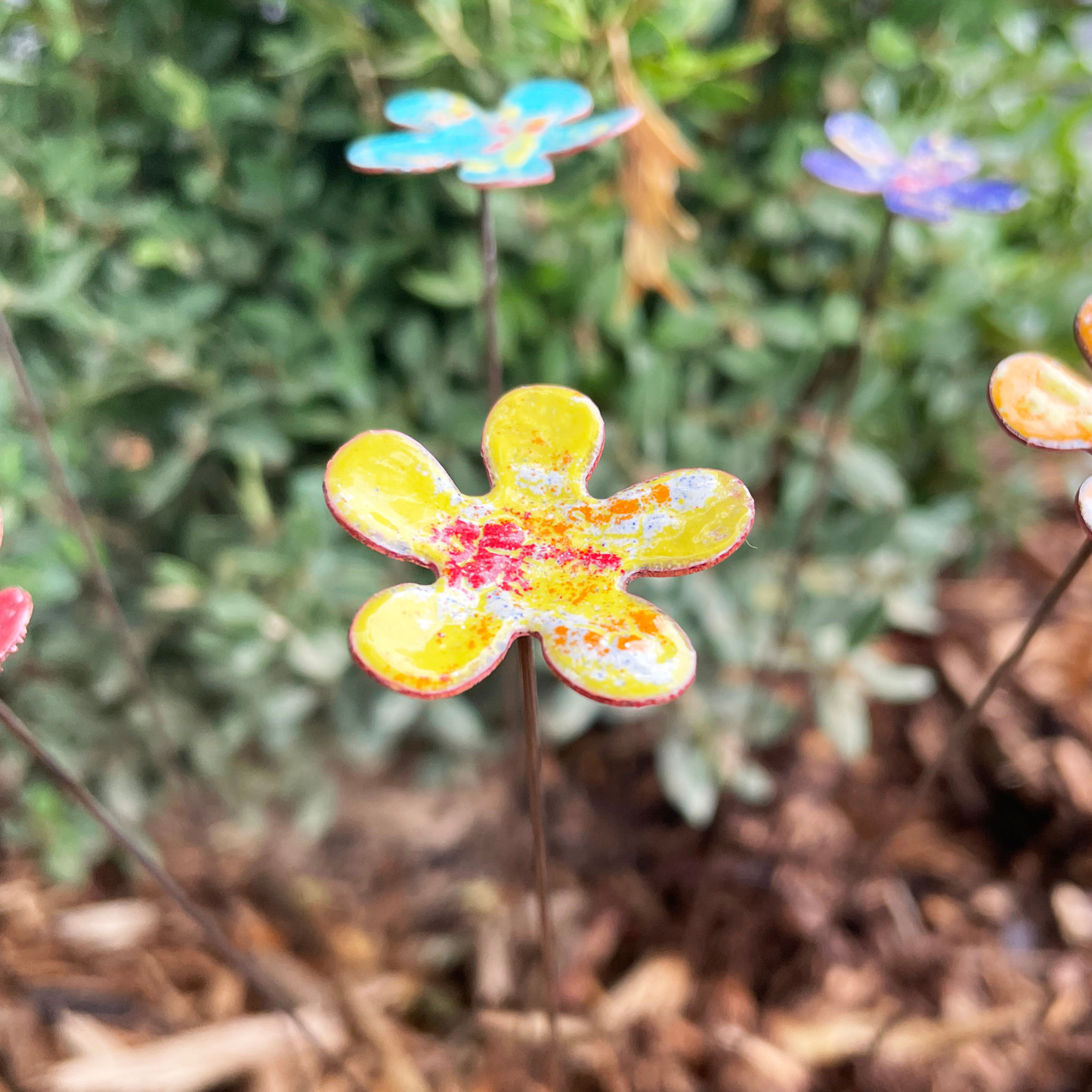 Small Copper Enamel Flower Plant Decor