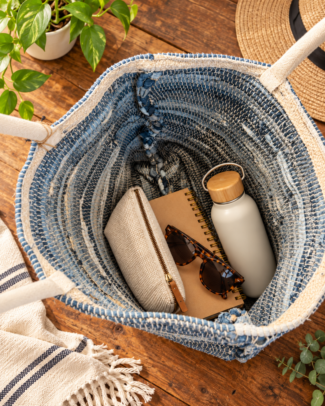 The Jean Scene Tote • Recycled Denim Woven Shoulder Bag