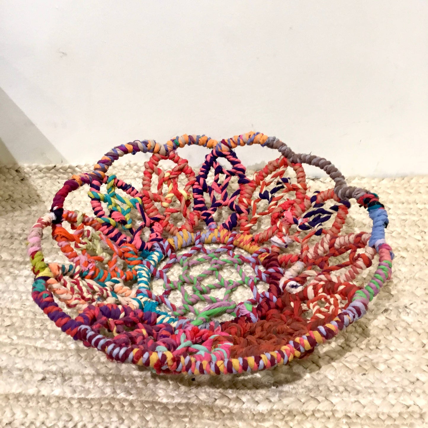 Bohemian Jute Flower Basket • Colorful Jute Wallflower Basket