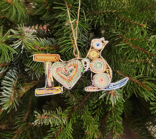 I Love Cat Ornament - Recycled Paper