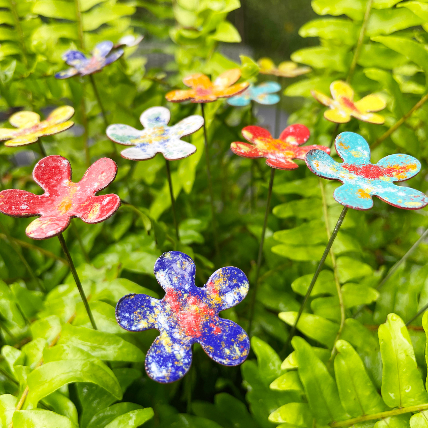 Small Copper Enamel Flower Plant Decor