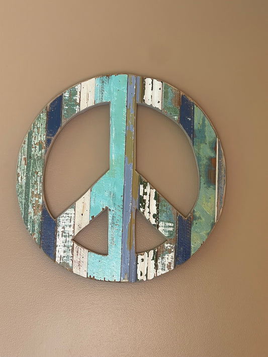 19” Reclaimed Wood Peace Sign - Blues