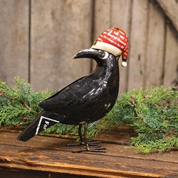 Corbin the Black Crow • Reclaimed Metal Crow with Santa Hat