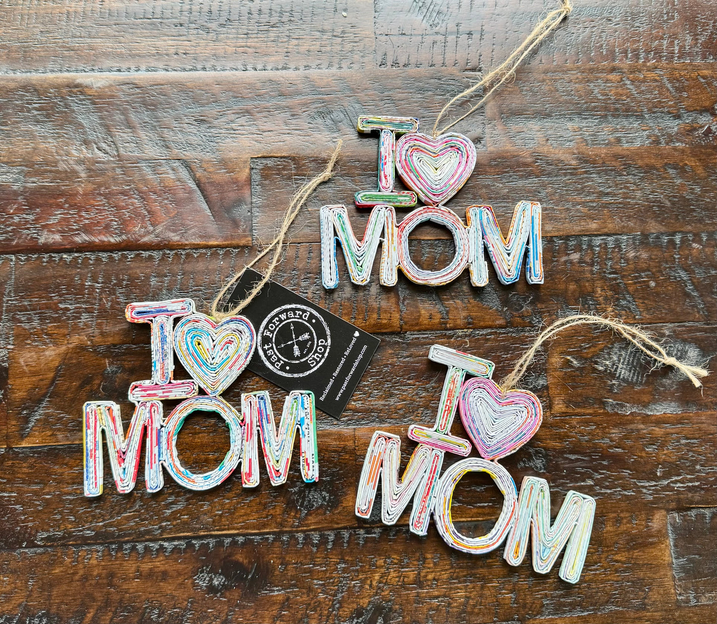 I Love Mom Ornament • Repurposed Magazine Ornament