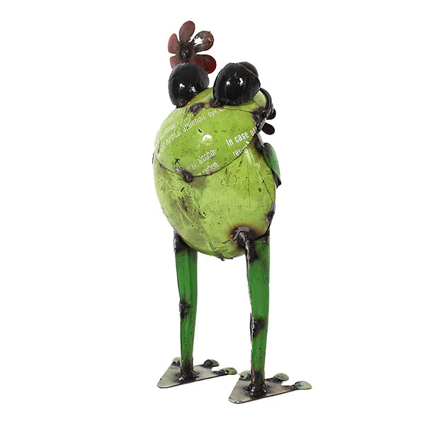 Iron Standing Frog With Flower • Garden Statue Decor
