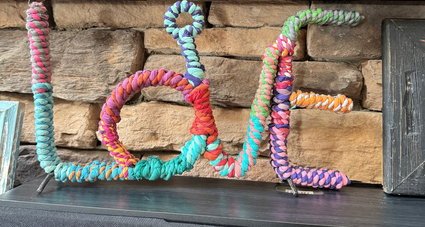 Handmade Colorful Jute LOVE Sign – One-of-a-Kind Boho Home Décor