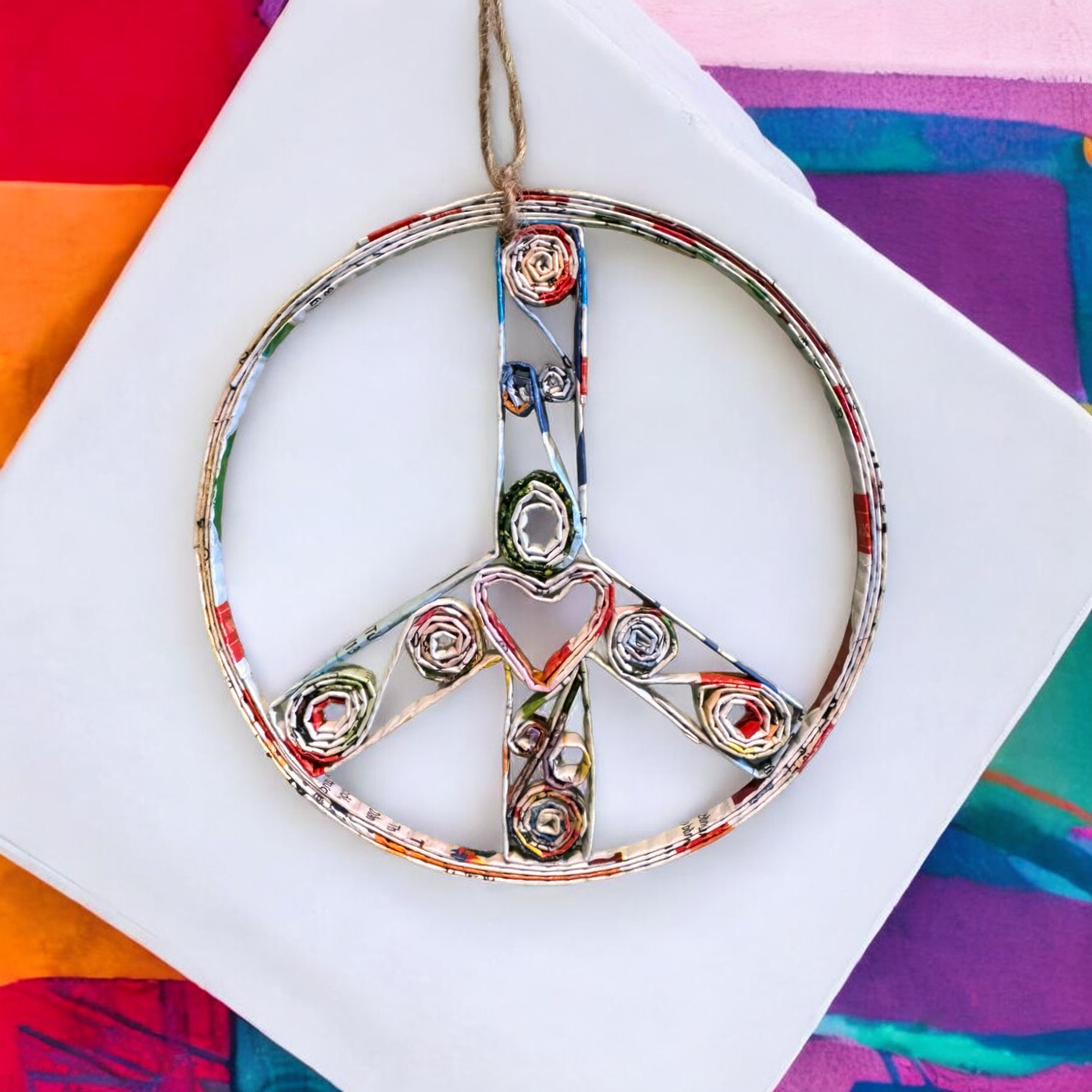Peace Sign Ornament - Recycled Paper Christmas Tree Ornament