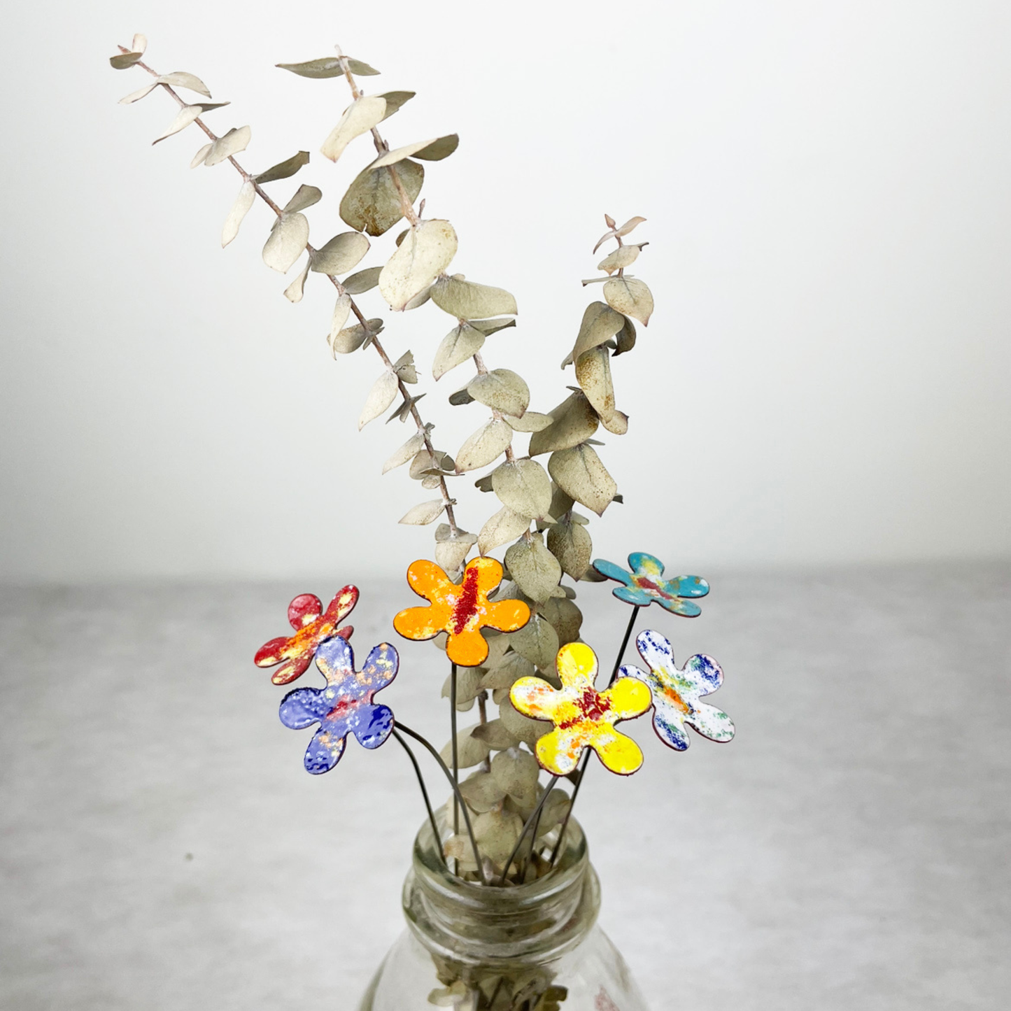 Small Copper Enamel Flower Plant Decor
