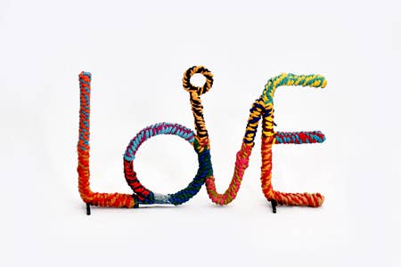 Handmade Colorful Jute LOVE Sign – One-of-a-Kind Boho Home Décor