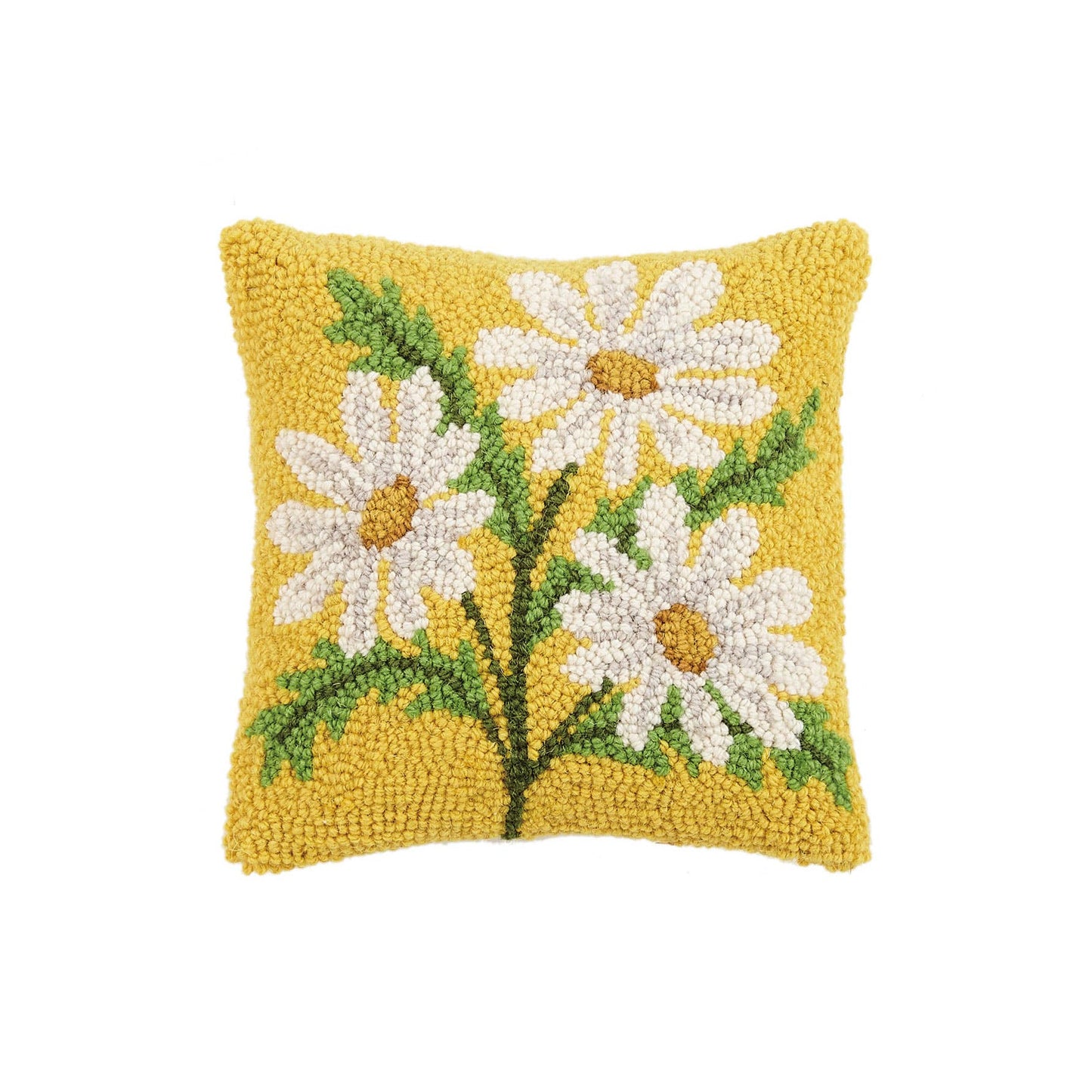 Oopsie Daisy • Lemon yellow wool hooked throw pillow