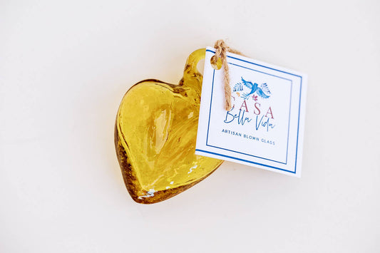 Blown Glass Heart - Yellow - Mini Recycled Glass Heart
