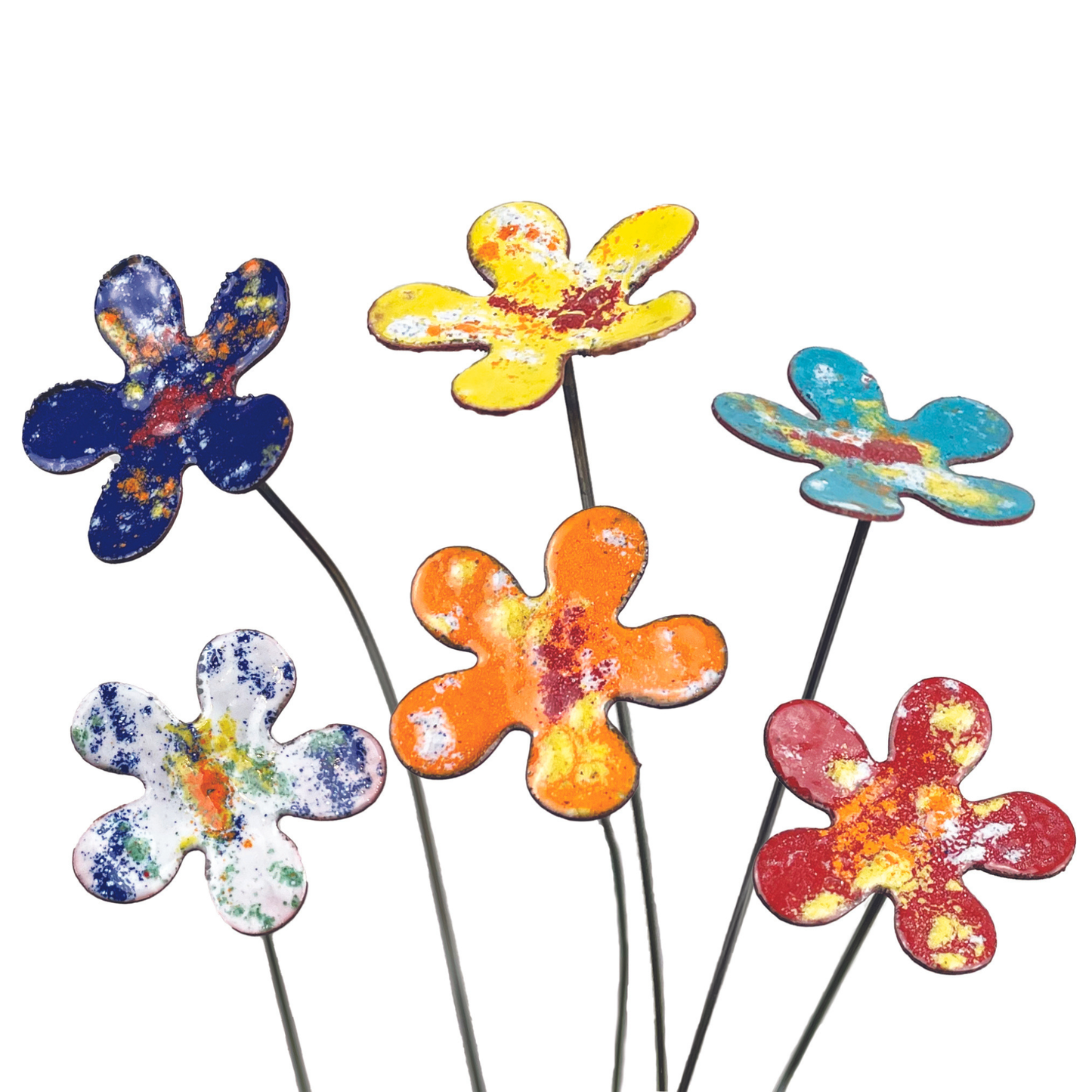 Small Copper Enamel Flower Plant Decor