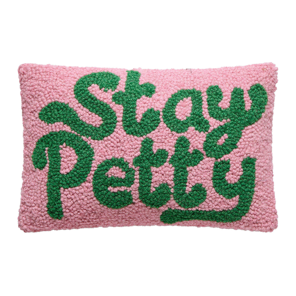 Stay Petty – Retro Pink & Green Hooked Wool Throw Pillow