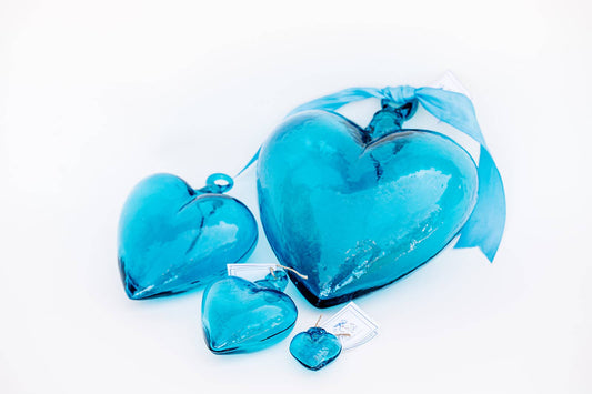 Blown Glass Heart - Teal - Mini Recycled Glass Heart