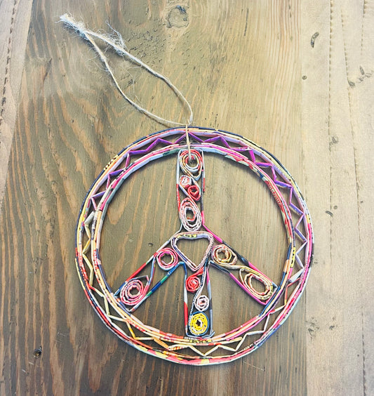 Reclaimed peace sign ornament