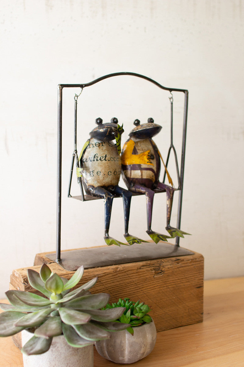 Recycled Metal Frogs on Swing