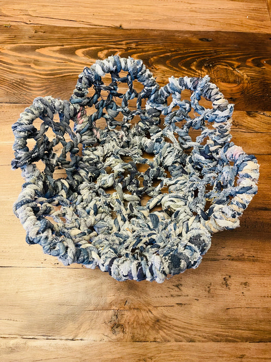11” Repurposed Denim flower basket