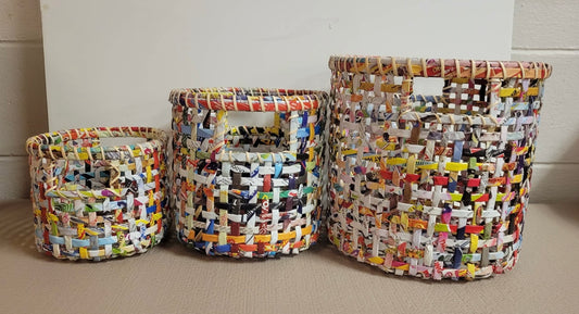 Reclaimed Magazine Baskets - Set of 3 Reclaimed Baskets