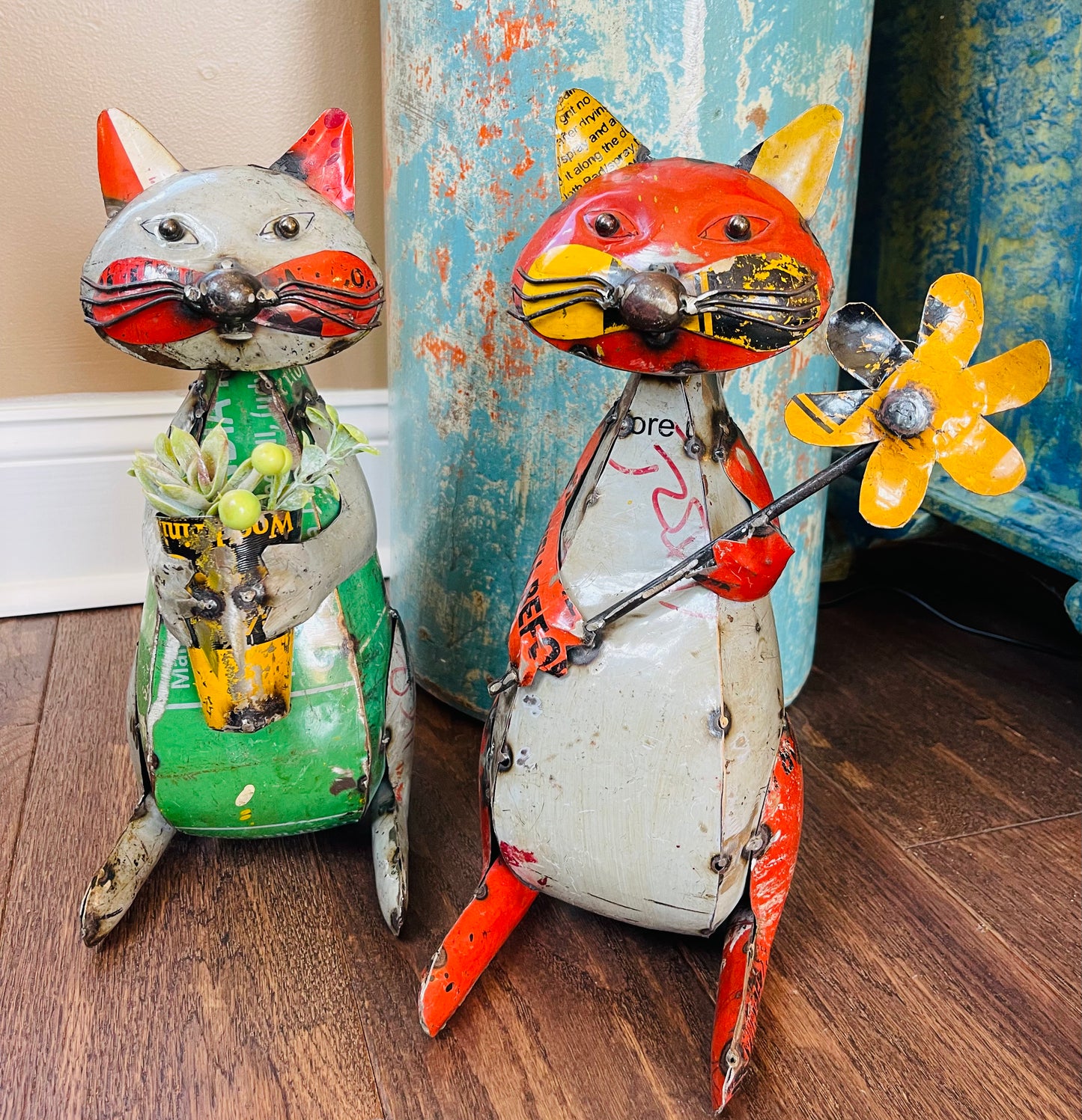 “Cecelia & Clara” Recycled Metal Cats