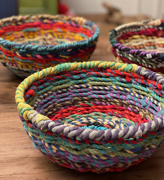 10” Recycled Jute multi colored basket