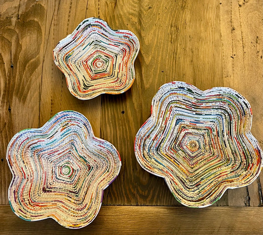 Reclaimed Magazine Flower Dish 5”