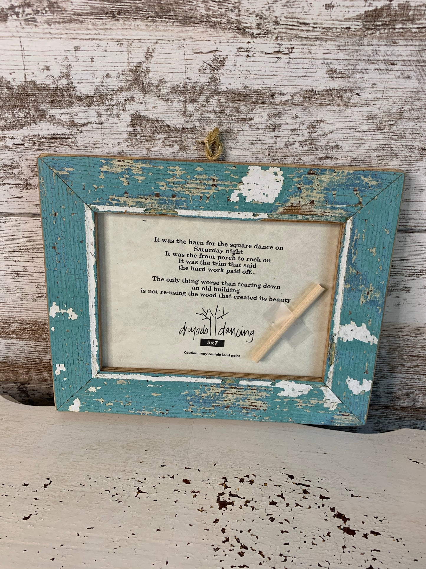 5x7 Turquoise Teal white chippy Reclaimed wood frame