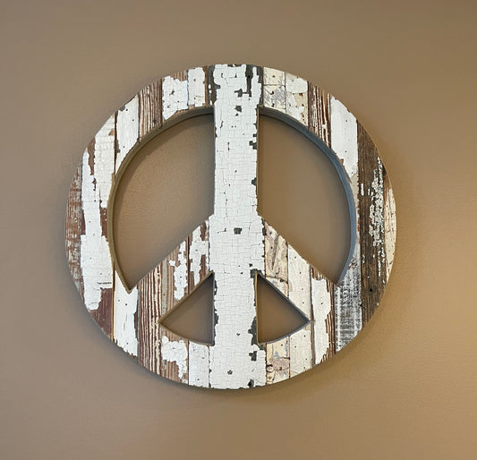 19” Reclaimed Wood Peace Sign - White
