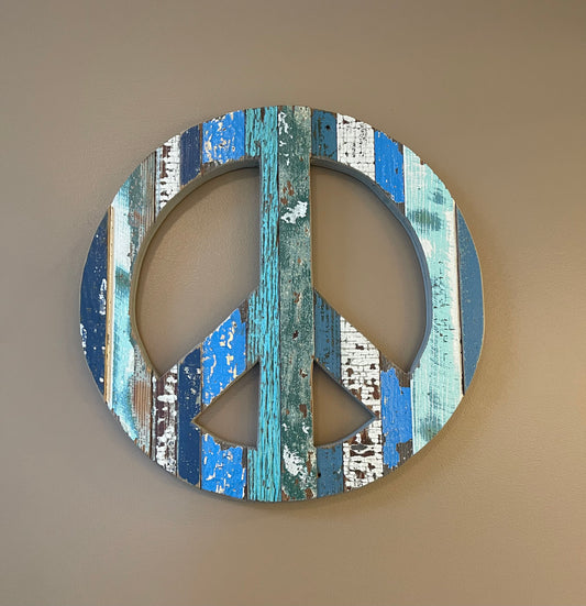 19” Reclaimed Wood Peace Sign - Blues
