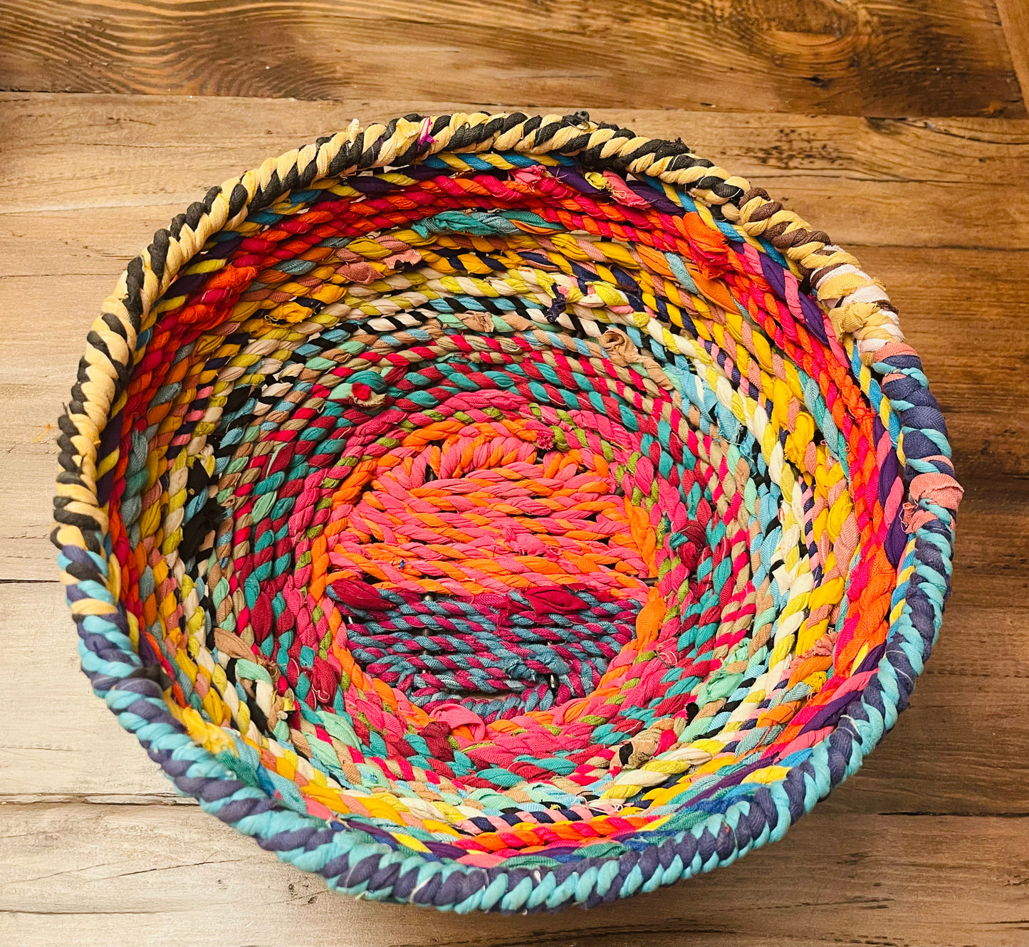 10” Recycled Jute multi colored basket