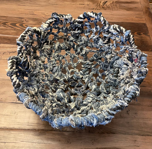 13” Repurposed Denim flower basket