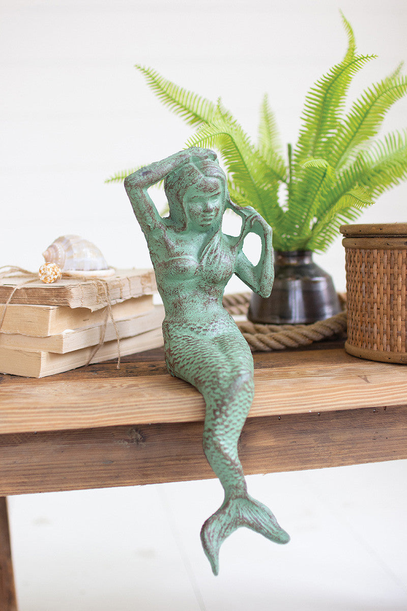 Antique Green Cast Iron Mermaid