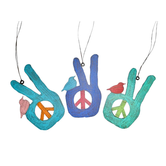 Hippie Hand Metal Peace Ornament
