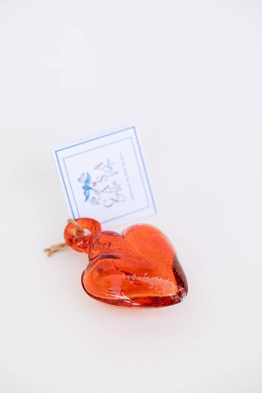 Blown Glass Heart - Orange - Mini Recycled Glass Heart