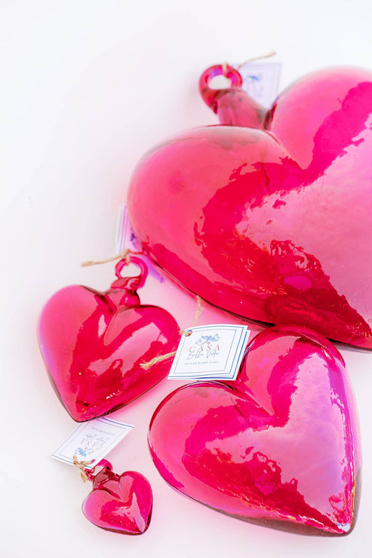 Blown Glass Heart - Pink - Mini Recycled Glass Heart
