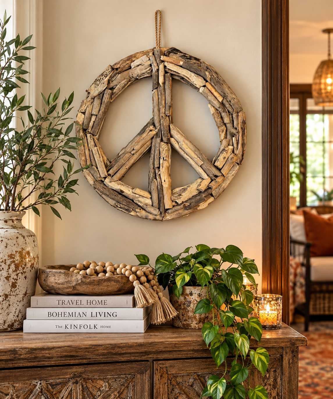 Peace, Love & Driftwood | 20” Driftwood Peace Sign Wall Art