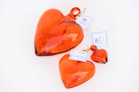 Blown Glass Heart - Orange - Mini Recycled Glass Heart