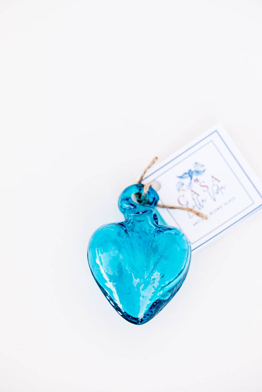Blown Glass Heart - Teal - Mini Recycled Glass Heart