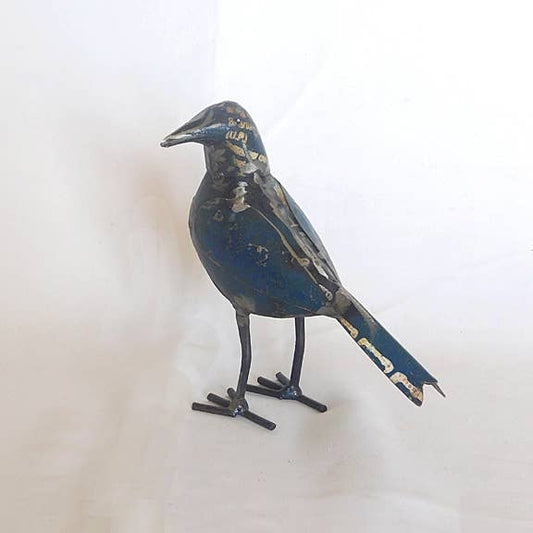 Reclaimed Metal Blue Bird Decor – Royal Dark Blue Bird 6”