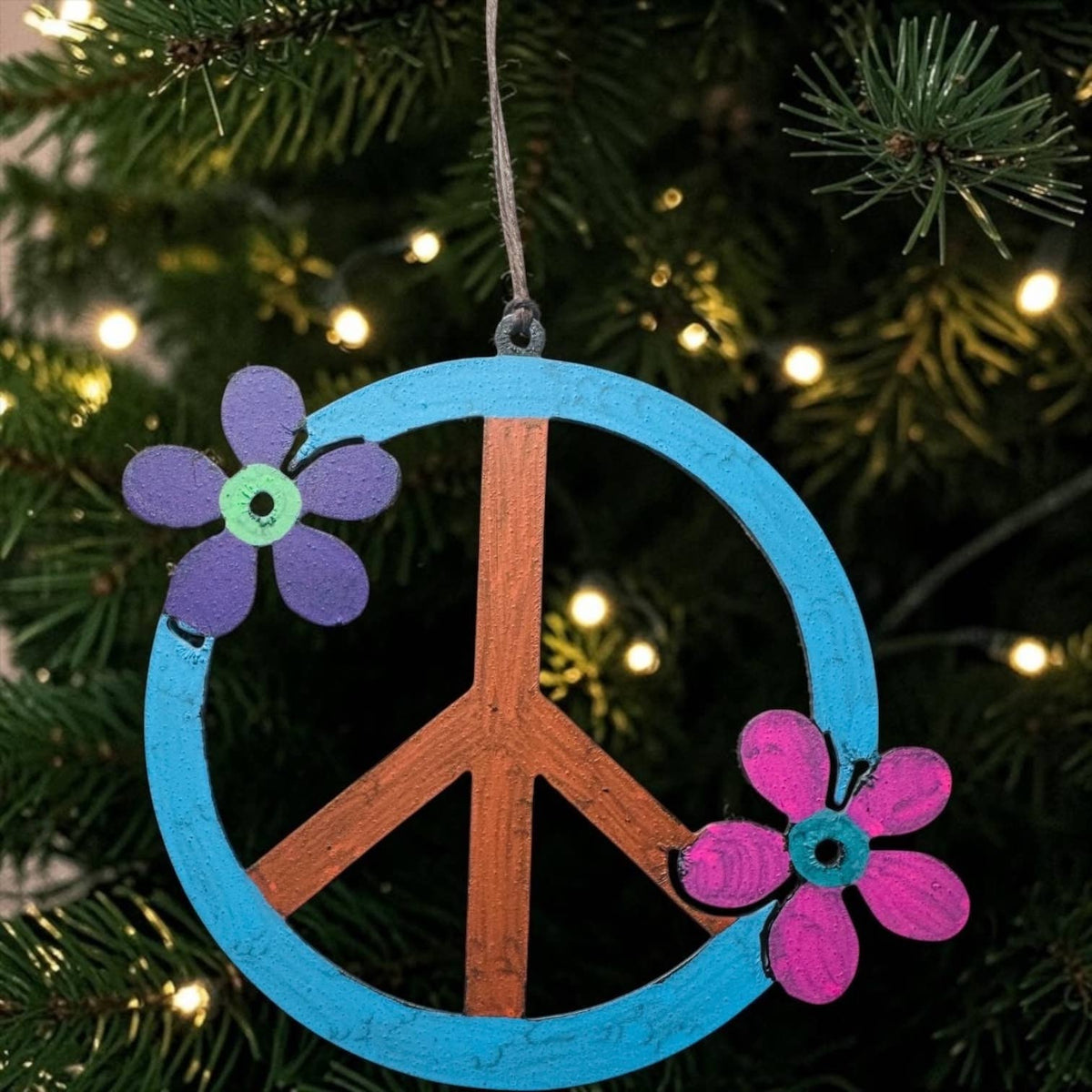 Peace, Love & Flower Power – 5" Recycled Metal Ornament